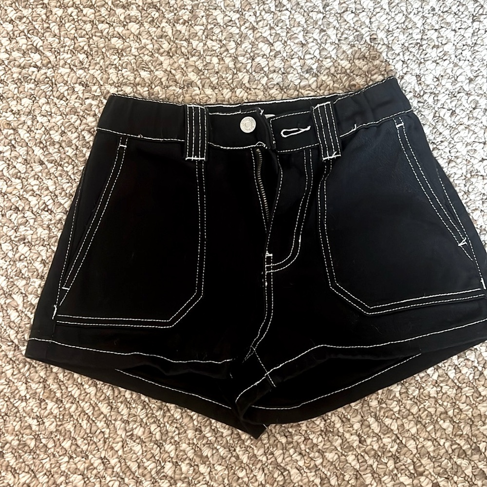 PacSun Black Jean Shorts with Contrast White Stitching